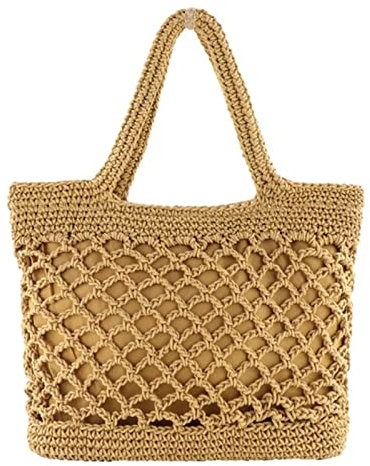 Aigner Taschen Damen Schwarz Damen Sommer Freizeit ausgehöhlter gewebter Gürtel mit Strandtasche in der Tragetasche Hand Taschen Für Sommer (Brown, One Size)