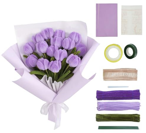 Surple Tulipani Set di pulizia per tubi, per artigianato bouquet di fiori Twister fai da te in filo di ciniglia Tulipano Kit bouquet con bouquet di fiori di carta per arti e mestieri decorazione