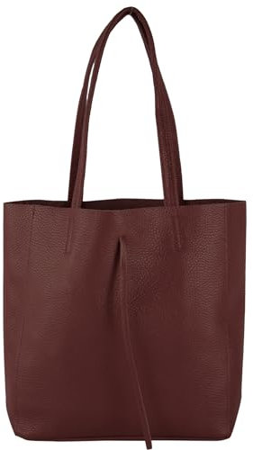 modamoda de - T253 - Ital. Henkeltasche mit Innentasche aus Leder, Farbe:Bordeauxviolett