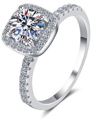 StarGems® Vier Zacken 0,5-2 Karat Moissanit 925 Silber Platin Ring RX102-0.5ct-58 (18.5)