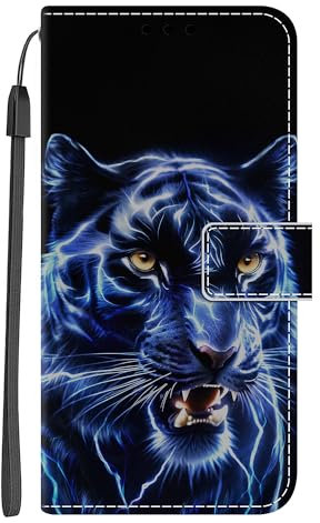 Nuxiady Custodia per Huawei P30 Lite Pelle PU Custodia con Creativo Motivo Disegni, Protettiva Case Cover a Libro Antiurto Portafoglio Caso per Huawei P30 Lite con Cute Modello, Tigre Blu
