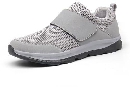 GYCF Extra Large Chaussures Diabétiques Hommes,Chaussures Orthopédiques Homme Pieds Larges pour Pieds Gonflés Réglable Âgées Chaussures Marche,Gris,43EU