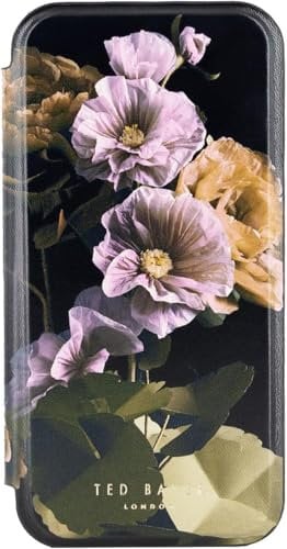 Ted Baker Paper Flowers Mirror Folio Case Compatible with iPhone 16 Pro - Black Gold
