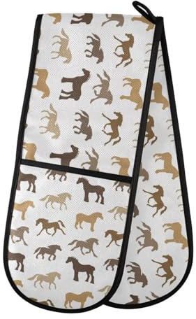 Double Oven Gloves Heat Resistant Animal Horse Double Oven Mitts Pot Holder Heat Protection Oven Gloves for Home Kitchen Baking Cooking BBQ Microwave