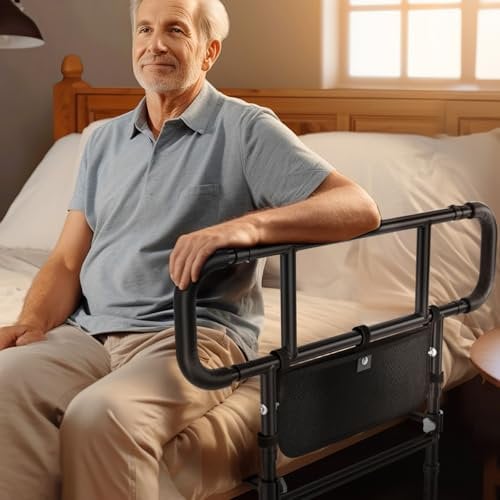 FORTEMOTUS Aufstehhilfe Bett mit Haltegriff für Senioren, Bettschutzgitter mit Verstellbar Höhenverstellbarer Rausfallschutz für mehr Unabhängigkeit, für Matratzendicke 25-40 cm