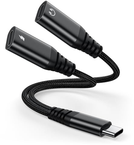 USB C Splitter - 2 in 1 Type C Audio + Charger Adapter, Compatible with Samsung Galaxy, iPad Pro, iPhone 15 and More Type C Devices