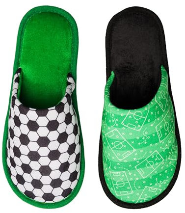 Dedoles Hausschuhe Damen Herren & Kinder Memory-Foam viele lustige Designs Einhorn Musik Regenbogen Comics Spiele Geschenk, Farbe: Grün, Motiv: Fußballplatz, Gr. 40-41 EU