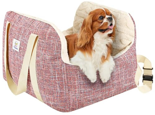 Pawaboo Hund Autositz, Hund Booster Autositz für Klein Hunde, Welpensitz für Auto mit Fest Schnalle und Sicherheitsgurt, Verdickt Hundebett Autositz, Haustier Reise Bett bis zu 25lbs, Magenta+Blau