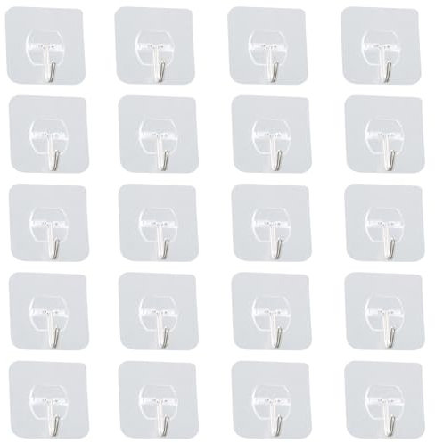 Gancho Adhesivo, 20 PCS Ganchos Adhesivos para Pared Transparentes, Máx.10kg Cuelga Fácil Sin Taladro, Gancho de Plástico para Baño, Cocina, Oficina, Dormitorio