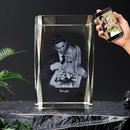 Personalisiertes Kristallfoto - Optional 2D/3D Gravur, Individuelle Kristallgeschenke mit Ihrem Eigenen Foto, Valentinstag, Jahrestag, Geburtstag, Hochzeit, Geschenke für Sie/Ihn - Optionale Basis