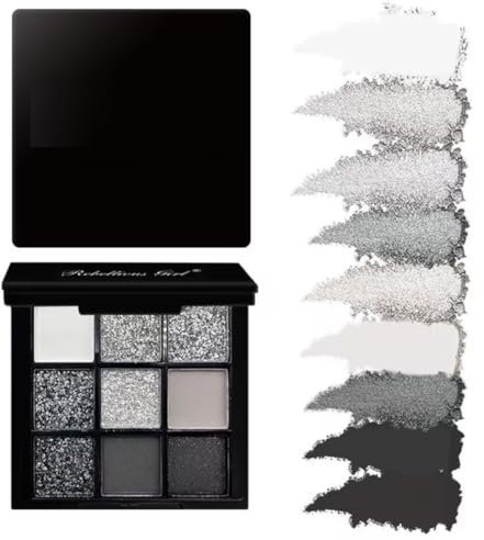 KARLOR 9 Farben Smoky Lidschatten Palette, Schwarz Glitzer Silber Grau Lidschatten Matt Shimmer Eyeshadow Metallic Punk Perlglanz Hochpigmentiert Lidschatenpalete mit Spiegel