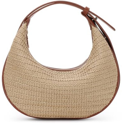 EVEOUT Women Straw Crossbody Bag Summer Boho Chic Woven Handbag with Adjustable Strap Crescent Hobo Shoulder Purse for Beach Holiday