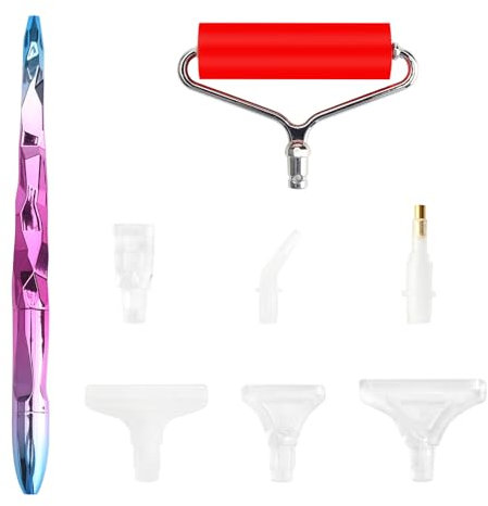 Diamond Painting Accessoires Stylo,5D DIY Peinture Diamant Stylo Accessoires Couleur Metal Pen Tip avec 6 Styles Drill Pen Têtes de Remplacement et Diamond Painting Roller pour Diamants Painting