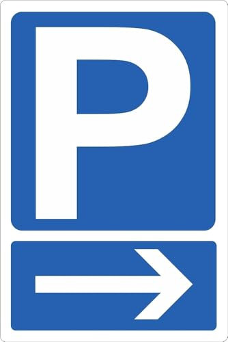CARTELLO SEGNALETICO - PARCHEGGIO CON FRECCIA A DESTRA - Adesivo Extra Resistente, Pannello in Forex, Pannello In Alluminio (Adesivo, 30x42 cm)