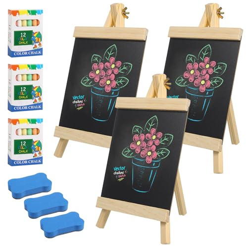 3 Stück Kreidetafel Aufsteller, Kreidetafel mit Ständer, 17.5*16*29CM Desktop Küchentafel mit 2 Schachteln 12 farbige Kreide, 3 Tafelpinsel Outdoor Wetterfest Für Cafés, Bars, Restaurants,Geschäfte