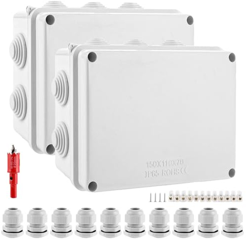 JMIATRY 2 Stück Verteilerdose Aufputz 150x110x70mm, Abzweigdose Aufputz Weiß, Abzweigdose Wasserdicht IP65, ABS-Elektrokasten Abzweigkasten Kabelabzweigkasten wasserdicht