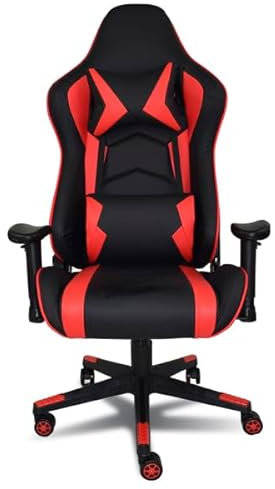 Silla Gaming Ergonómica, Respaldo Reclinable, Altura Ajustable, Ruedas 360º (Rojo y Negro)
