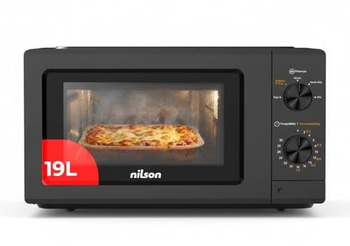 Nilson Mikrowelle, 19 l, freie Installation, Schwarz NMW2701N, 700 W, 5 Programme, mechanisch, Auftaufunktion, Innenbeschichtung, einfache Reinigung, Timer 30 Minuten
