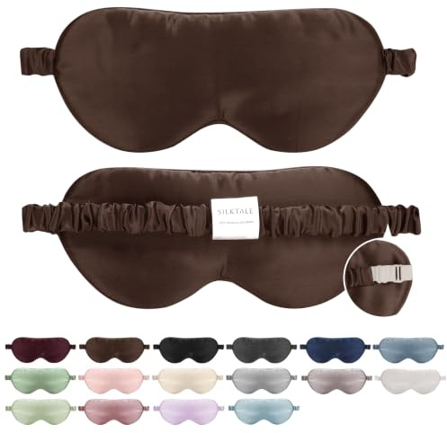 SILKTALE Schlafmaske Seide für Männer Damen,19 Momme 100% Maulbeerseide Augenmaske für Seitenschläfer, Atmungsaktive Seiden Schlafbrille Bequem mit Verstellbares Gummiband für Flugzeug,Braun