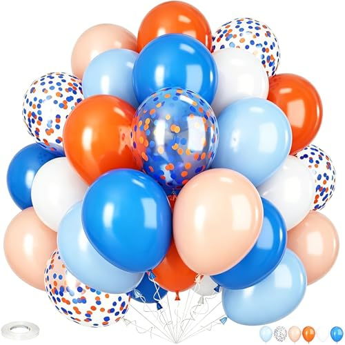 Ovanda 35 Stück Luftballons Blau Orange, Latex Luftballons Orange Blau | Konfetti Ballons, Bluey Geburtstagsdeko, Ballons für Die Jugend für Geburtstag Baby Shower Hochzeit Jugendweihe