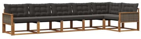 vidaXL Outdoor-Sofagarnitur mit Kissen 6 pcs Natürlich und Schwarz, Garten, modernes Outdoor-Sofa-Set, wetterfest, Bequeme Lounge, langlebige Möbel, Akazienholz-Design