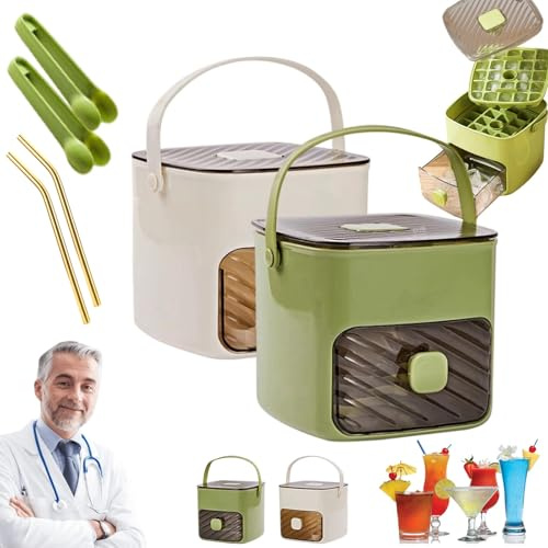 Portable Ice Cube Maker, Portable Ice Maker with Lid and Storage Box 48 Ice Cubes, Quick Ice with Just One Button, Expand Your Ice Making(E)