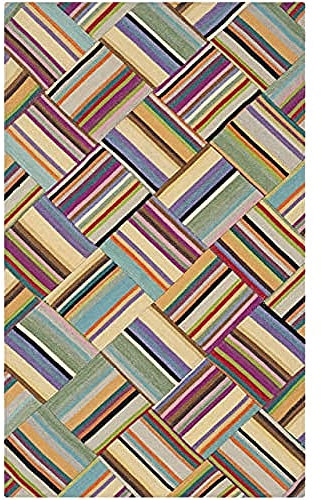 SAFAVIEH Geometrisch Teppich für Wohnzimmer, Esszimmer, Schlafzimmer - Strawpatch Collection, Kurzer Flor, Pink und Multi, 122 X 183 cm