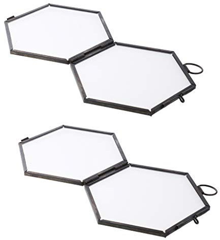 LOVIVER 2 Stücke Moderne Wandbehang Sechseck Glas Anzeige Fotorahmen, Schwarz, wie beschrieben