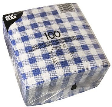 100 Servietten, 1-lagig Economy 1/4-Falz 30 cm x 30 cm Karo blau/weiss