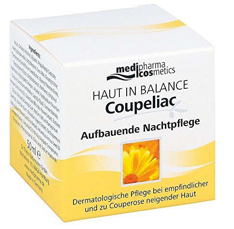 Coupeliac Aufbauende Nachtpflege | Dermatologische Pflege bei empfindlicher und zu Couperose neigender Haut | von medipharma cosmetics Haut in Balance | Regeneriert gereizte und gerötete Haut