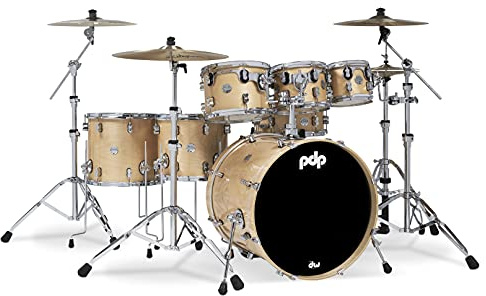 PDP by DW 5 Concept Ahorn Shell Pack mit Chrom Hardware Blue Sparkle Konzept Ahorn 7-Piece Natural Lacquer