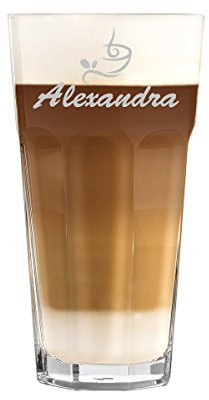 Latte Macchiato Glas 480ml Personalisiert - für Getränke wie Cappuccino, Kaffee-Latte und Co mit Gravur - Geschenk-Idee zum Geburtstag - Motiv Classic Coffee