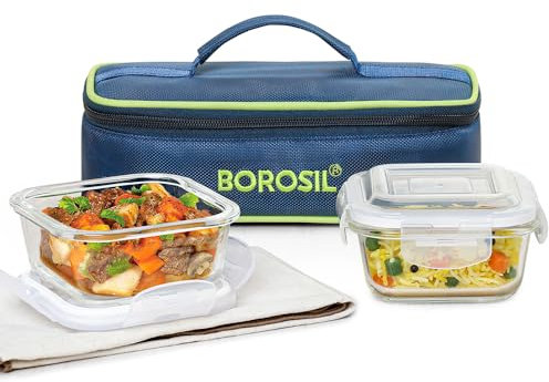 Borosil Glass Tiffin Set, 320ml, Set of 2, Clear