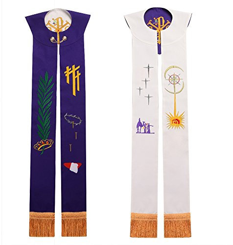 BLESSUME Kirche Stola Priester Masse Umkehrbare Gestickte Stola Weiß & Lila