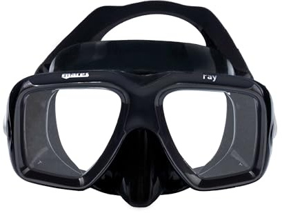 Mares Ray Scuba Diving & Snorkeling Mask - Adult Wide Field of Vision Ergonomic Two-Lens Silicone Skirt Underwater Mask with X-Shaped Strap, Black