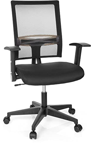 hjh OFFICE 653730 Bürostuhl mit Lordosenstütze Office R8 klappbare Armlehnen, Rückenlehne atmungsaktiv, Stoff/Netzstoff