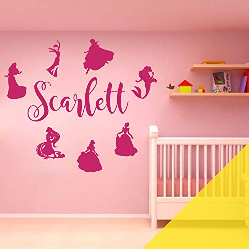 Wandaufkleber für Mädchen, Disney-Prinzessinnen, ELSA, Anna, Rapunzel, Arielle, Aurora, Belle, Aschenputtel Name Size: Large (950 x 290mm) zitronengelb