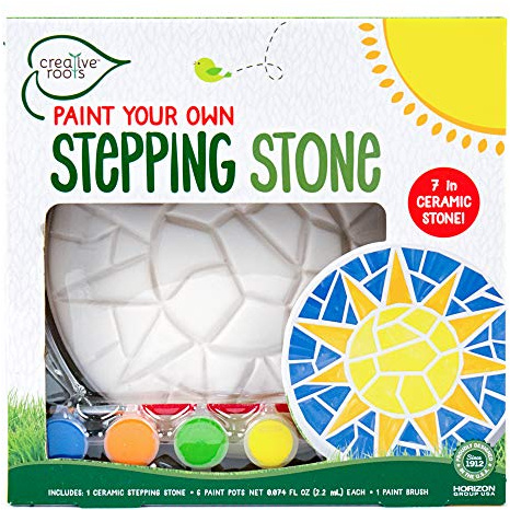 Creative Roots Mosaic Sun Stepping Stone Kit, Includes 7-Inch Ceramic Stepping Stone & 6 Vibrant Paints, DIY Garden Stone for Kids Ages 6+