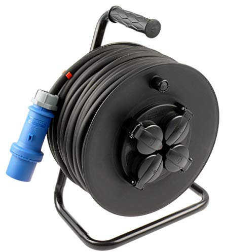 Profi Camping Kabeltrommel CEE Stecker Außen H07RN-F Gummileitung 3g1,5 50m schwarz