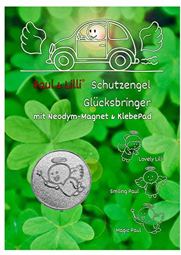 Paul & Lilli Auto Glücksbringer Schutzengel Magnet Magic Paul - Kleeblatt, Farbe Silber - 2,3cm, 1 Stück Engel Plakette Zettelhalter