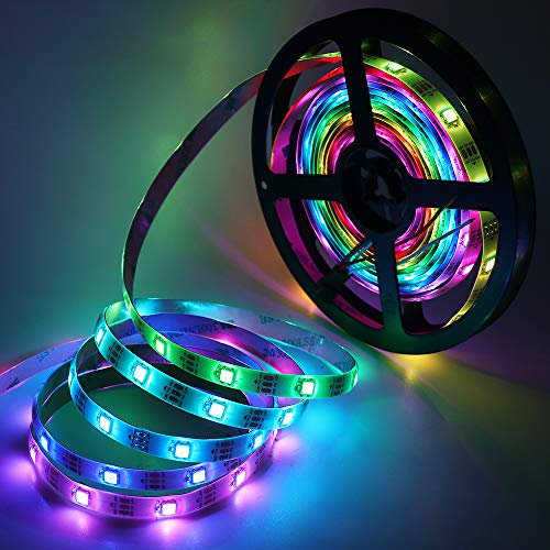 XUNATA 5M Pixel LED Streifen, WS2812B 5050 RGB Adressierbare Flexibler Strip Streifen Lichtband (Weiß PCB, 5m 60led/m (Wasserdicht IP65))