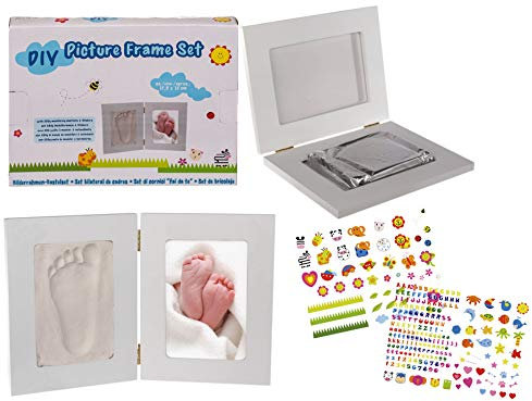 Bada Bing DIY Bilderrahmen Bastelset ca. 36x23,5 cm Mit 250g Knetmasse Und Stickern Zum Gestalten Foto Ca. 12x17,5 cm Klappbar Geschenkset zur Geburt Geburtstag Für Die Schönsten Erinnerungen 56