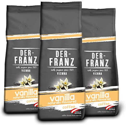 Der-Franz Café, Arômes de Vanille, Café d'Arabica et de Robusta en grains, 3 x 500 g
