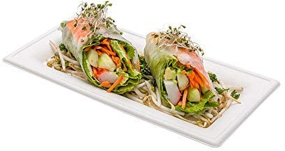 Pulp Tek 10 x 5.1 Inch Disposable Rectangular Plates, 100 Heavy-Duty Compostable Plates - Made from Sugarcane Fibers, Eco-Friendly, White Bagasse Biodegradable Plates, Microwave-Safe, Rectangle