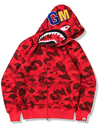 Bape Kapuzenpullover, Tarnfarben-Haifisch-Kapuzenpullover, Mode, Sportbekleidung, Reißverschluss, Hip-Hop, lustiges Oberteil, D, Large