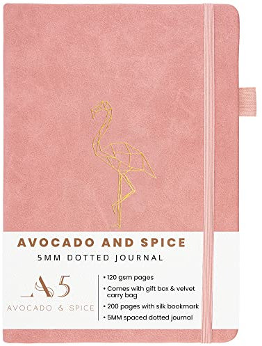 A5 Dotted Notebook by Avocado and Spice® with Gift Box & Velvet Bag - A5 Dotted Journal - Bullet Planner - Cute Notebook/Pink Gift with 200 Thick Pages (Pink, Dots)
