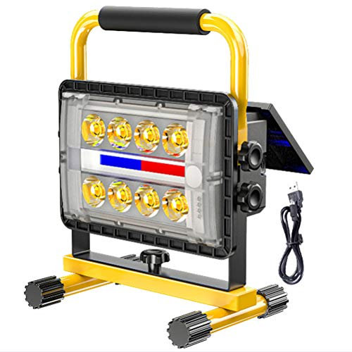 OOWOKS 200W Projecteur LED Portable 8000LM, Lampe de Travail USB Imperméable, Projecteur de Chantier Rechargeable avec Panneau Solaire, 4 Modes d'éclairage, Batterie 20800mAh, pour Extérieur Camping