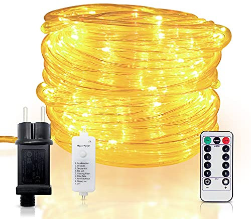 uuffoo LED Lichtschlauch Außen IP44 Lichterschlauch mit Fernbedienung & Timer 8 Modi und Helligkeit dimmbar mit EU-Stecker für Aussen Patio Weihnachtsbeleuchtung Deko Party Hochzeit 30M 300 LED