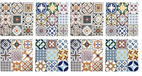 Set 8 sous-bocks Rétro, Motifs Carreaux de Ciment 4, H 11 cm