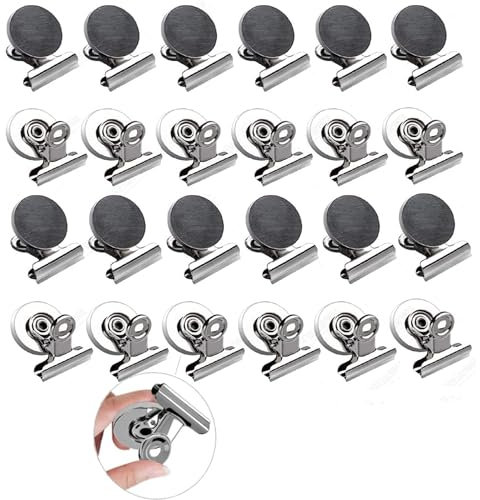 Liwein 24 Stücke Magnetclips Metall Magnete Haken Klammer Clips Superstarke Magnetische Klammern Kühlschrank-Magnet Clips mit Klammer für Kühlschrank Pinnwand Tafel Büro Küche (Silbe)